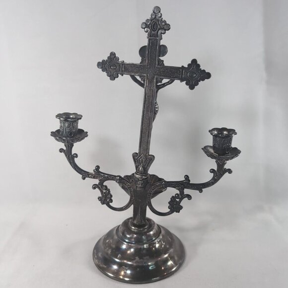 Vtg 1996 Homan Sick-Call Outfit Last Rites Silverplate Cross Crucifix Catholic - Picture 8 of 15